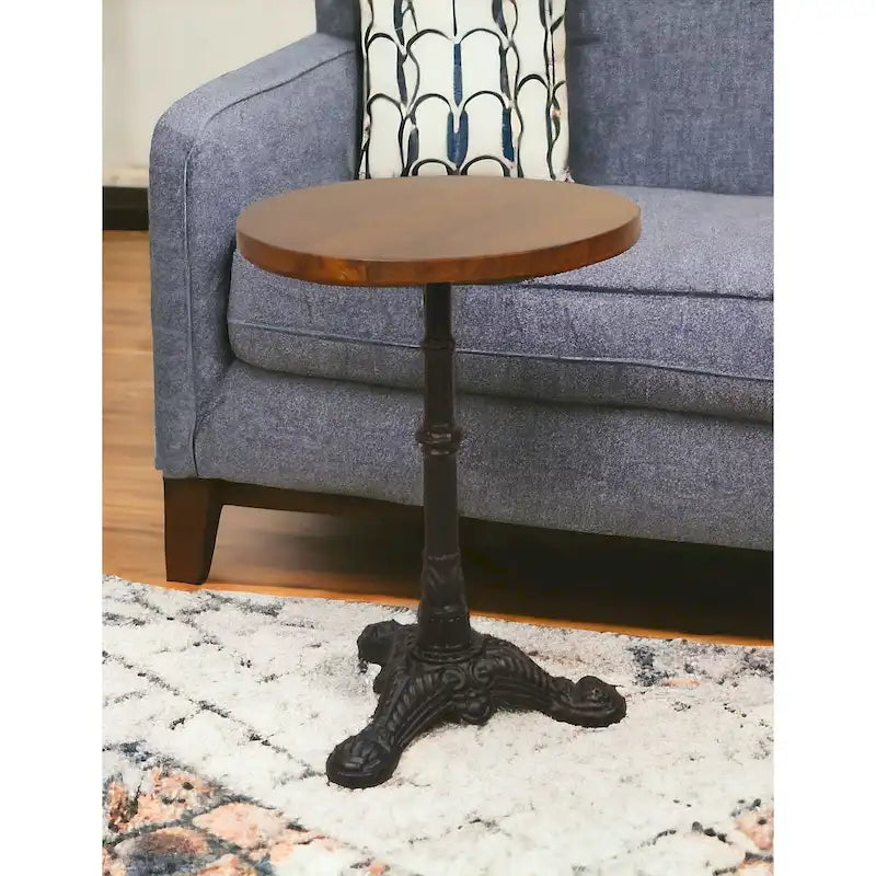 Modern Round Side Table with Cast Iron Base