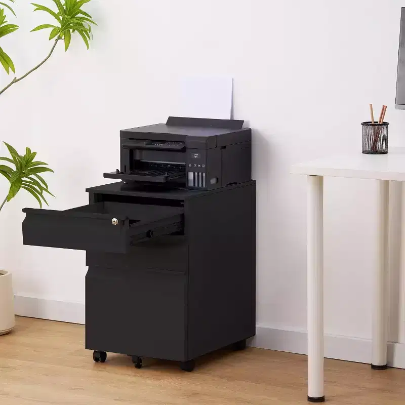 3 Drawer Mobile Filing Cabinet,Under Desk Metal Rolling File Cabinet with Lock & Anti-Tip Wheel for Home Office Organizer, Hanging File Folders