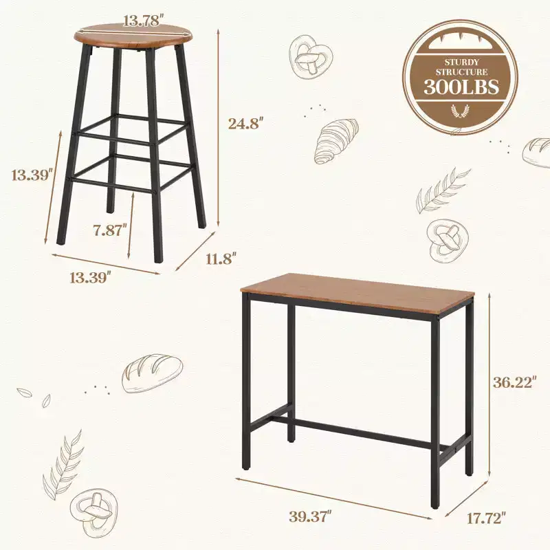 EROMMY 3 - Piece Dining Set, Rectangular Bar Table Set