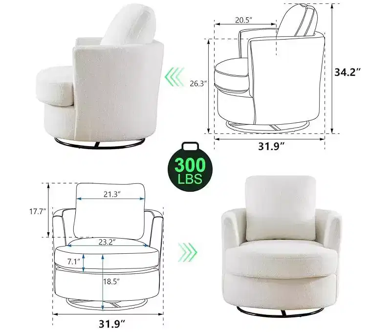 GDFStudio Bertha Swivel Boucle Upholstered 32 Wood and Steel Chair