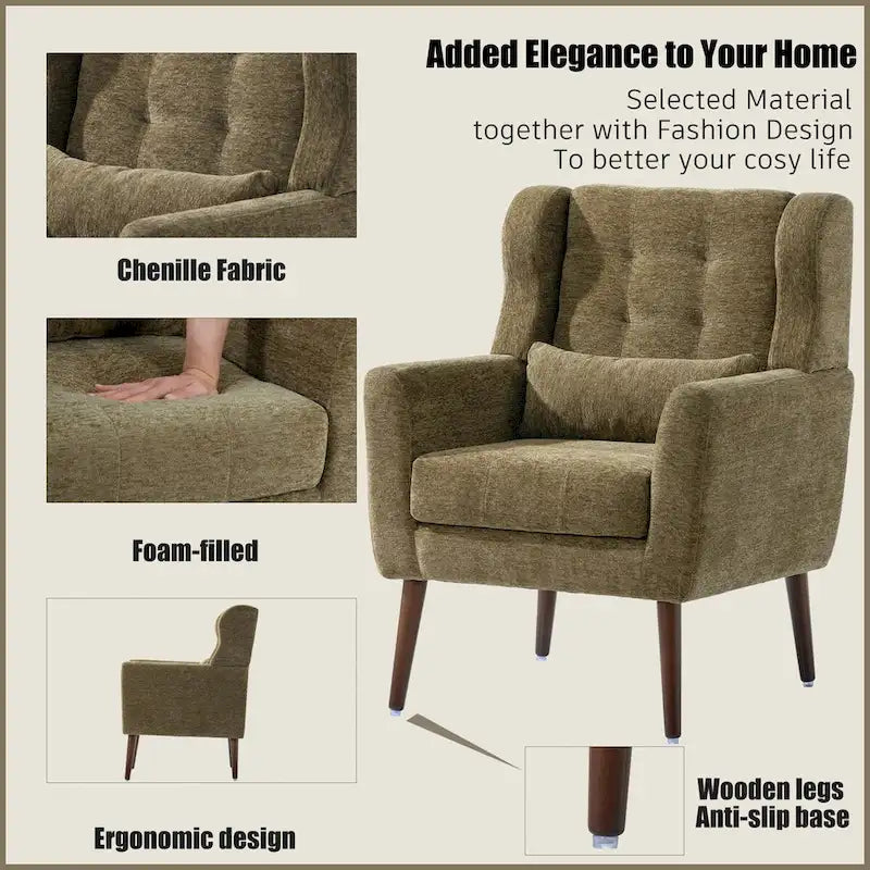 Mid-Century Modern Accent Chair with Waist Cushion