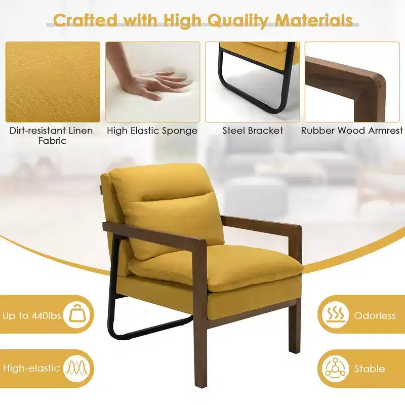 Modern Upholstered Accent Armchair with Rubber Wood Legs