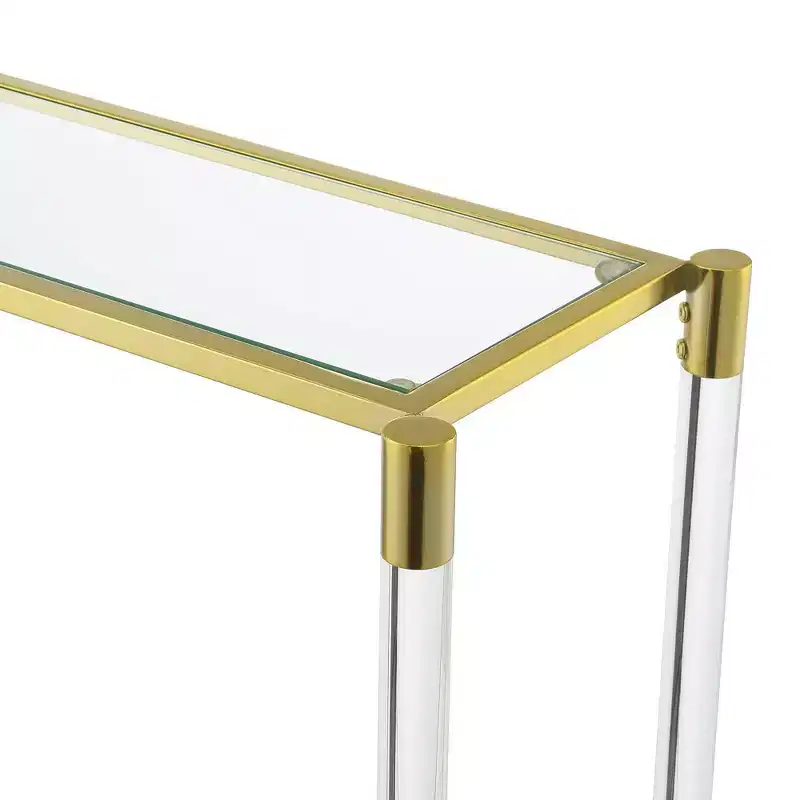 Breighton Home Royal Crest 2 Tier Acrylic Glass Console Table Gold/Glass: Chic Entryway Furniture, 12" Depth