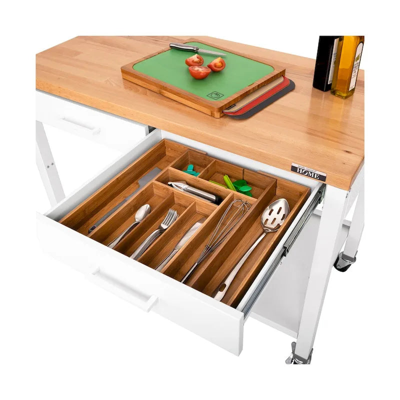 HOME Work Center Island Table with Solid Wood Top, 48 W x 24 D x 36 H, White