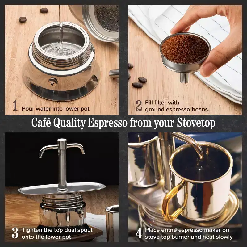 Stainless Steel Stovetop Coffee Maker by Kings County Tools