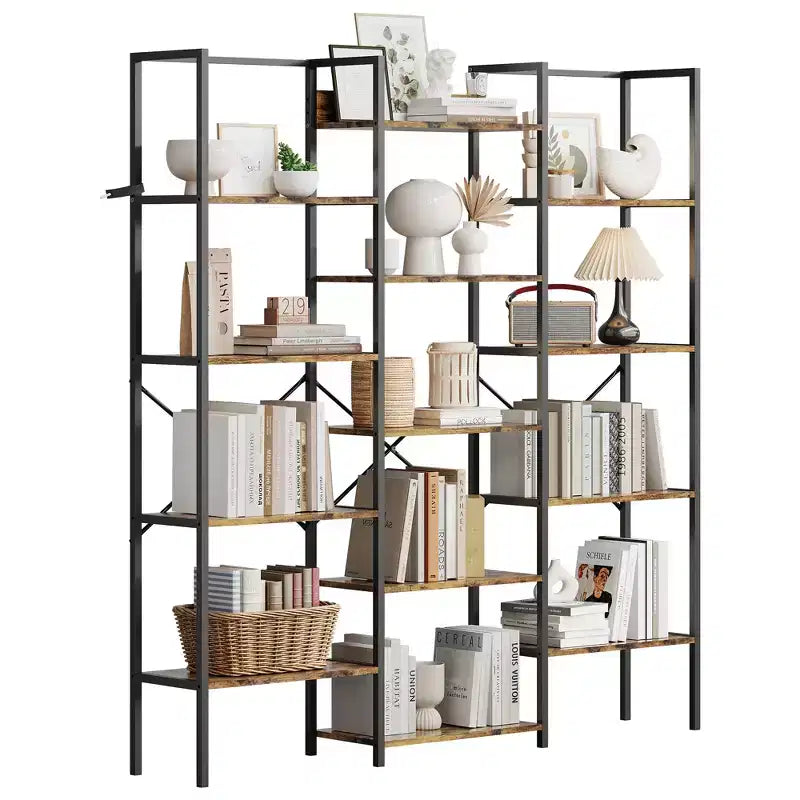 5-Tier Industrial Bookcase with 14 Open Shelves, 63.4W