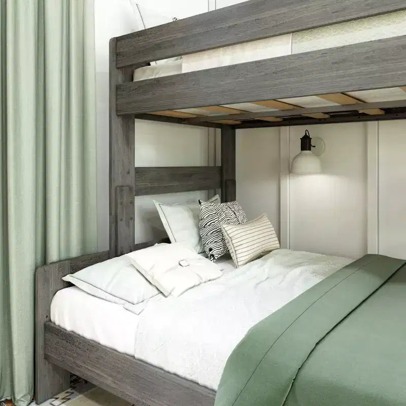 Twin over Full Bunk Bed, Modern Farmhouse Solid Wood for Kids