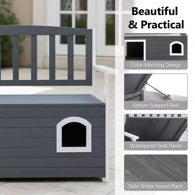 Karl Home | Wooden Outdoor Storage Bench with Built-in Dog House