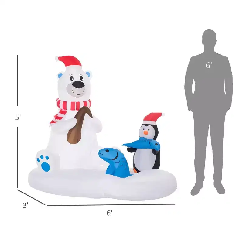 NAYSAYE 6FT Christmas Inflatable Polar Bear with Penguin Holiday Decoration for Lawn Garden Outdoor Display, White, 70*35.5*63