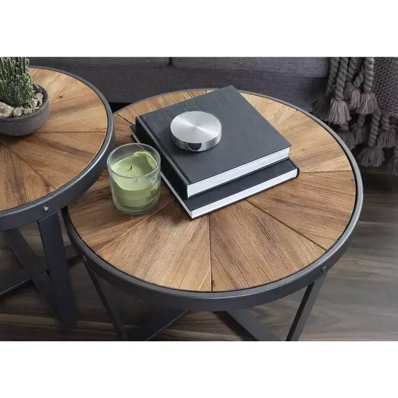 Kate and Laurel Gerhardt Round Metal Coffee Table, 24x24x15.5, Rustic Brown and Black