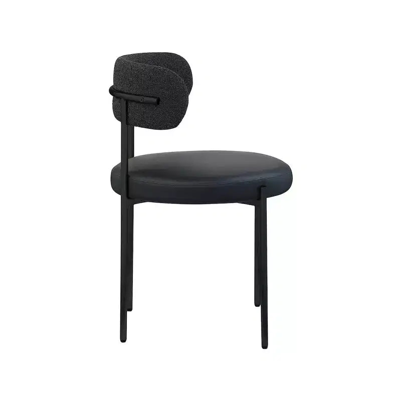 Vegan Leather and Boucle Fabric Dining Chair, Black