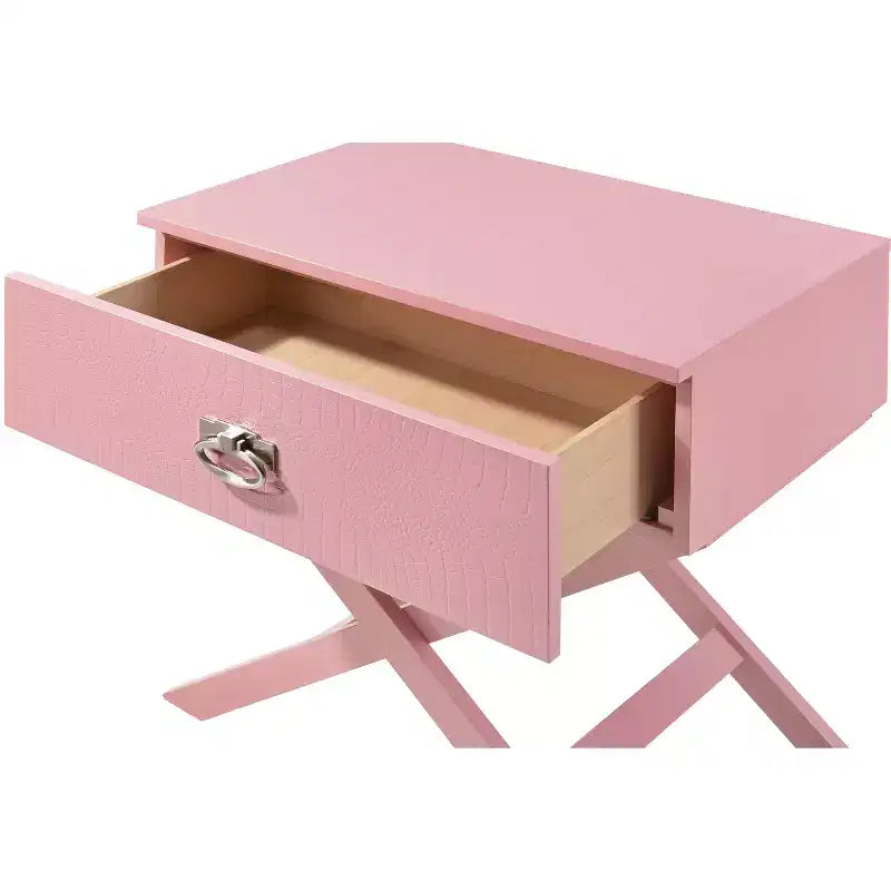 X Frame 1-Drawer Nightstand with Textured Drawer Front