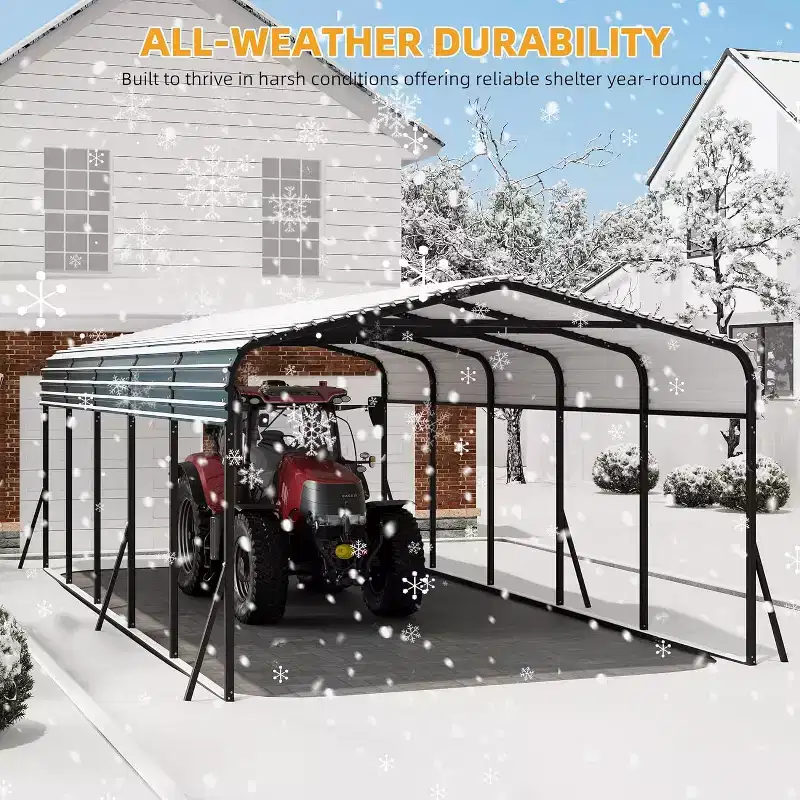 LinTimes 12x24 FT Metal Carport with Galvanized Steel Roof, Powder-Coated Frame, Water-Resistant Shelter for Vehicles, Outdoor Protection