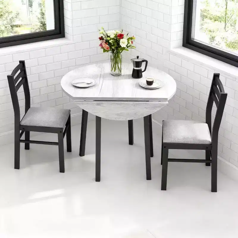 Homy Casa 3-Piece Drop-Leaf Dining Table Set with 2 Chairs  Space-Saving Kitchen Furniture