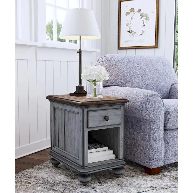 Brown Wood Chairside Table with Single Drawer