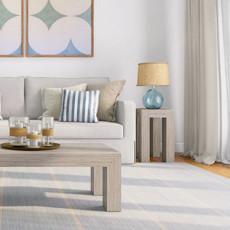 Modern Rectangular Solid Pine Wood Side Table with Wirebrush Finish