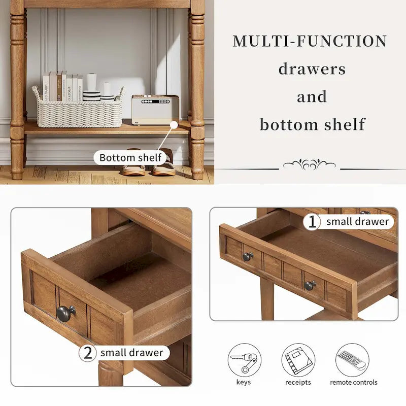 Narrow Console Table with Drawers and Bottom Shelf
