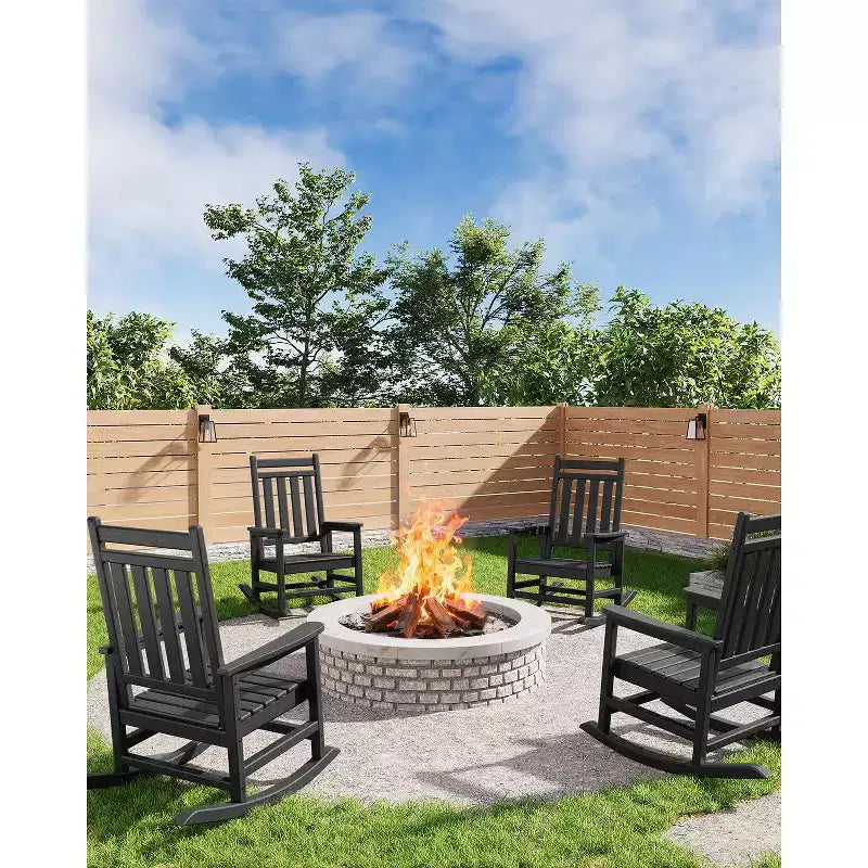 TROPOW Outdoor Rocking Chair, All Weather HDPE Plastic Patio Rocker Chair with Wide Armrests, Classic Fire Pit Chair for Porch, Deck, Lawn, Garde