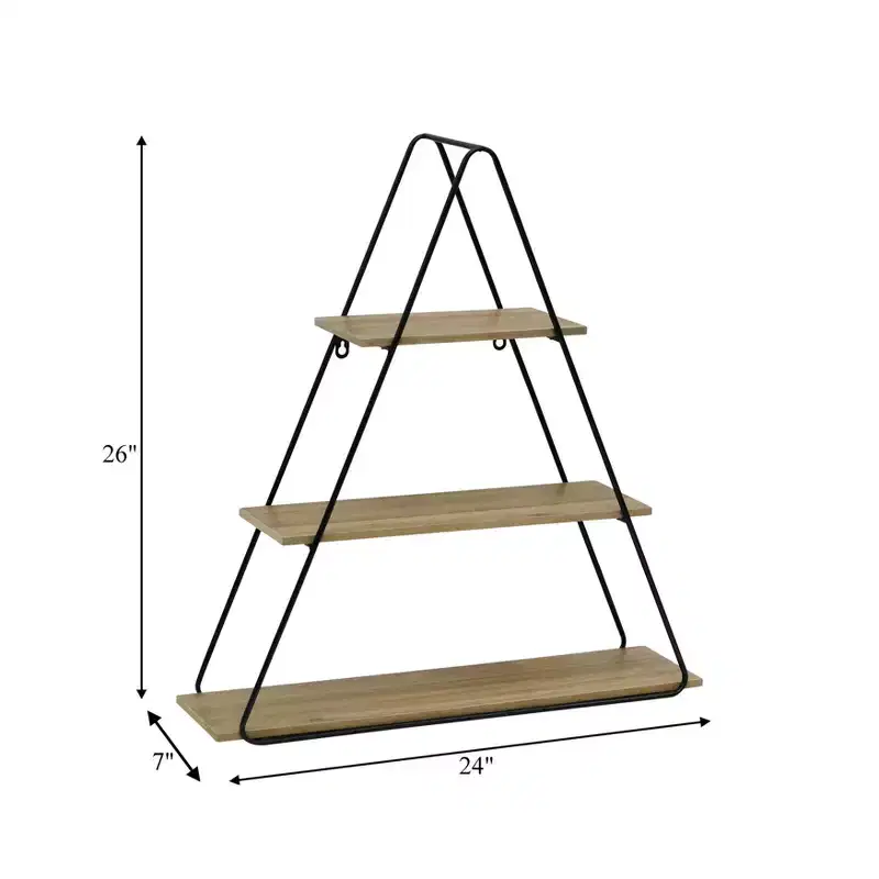 Triangle Wall Shelf - Modern Industrial Metal & Wood Floating Storage Unit - Rustic Hanging Display Shelves for Room, Office, Entryway - 26 Brown