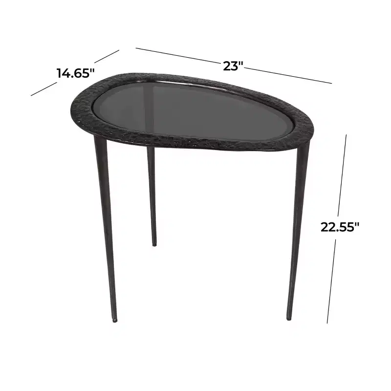 Olivia & May Aluminum Abstract Oval Shaped End Table with Shaded Glass Top Black