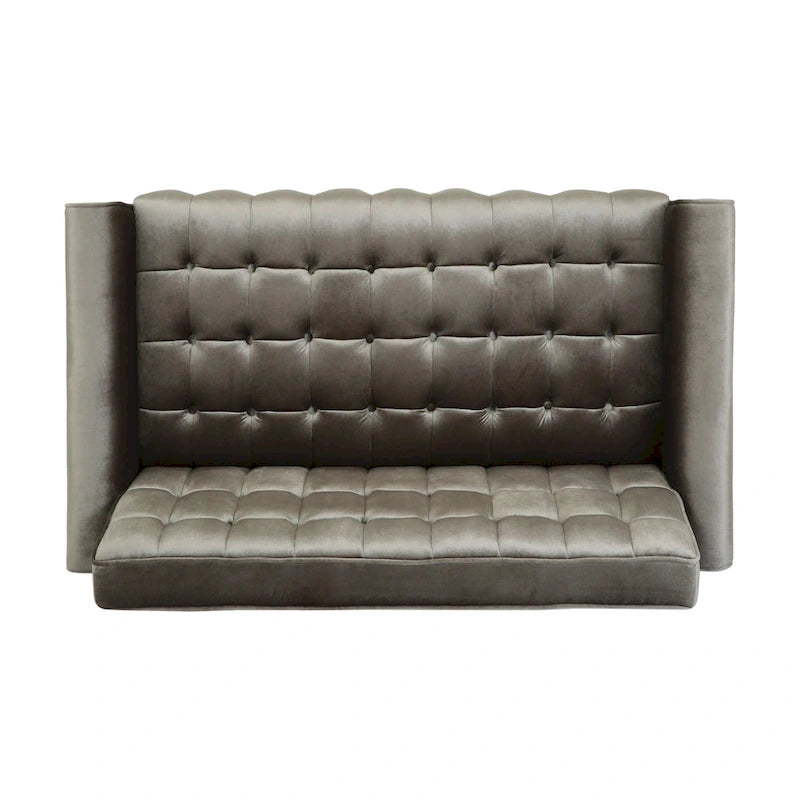Mid-Century Modern Tufted Velvet Loveseat with Gold Tapered Legs