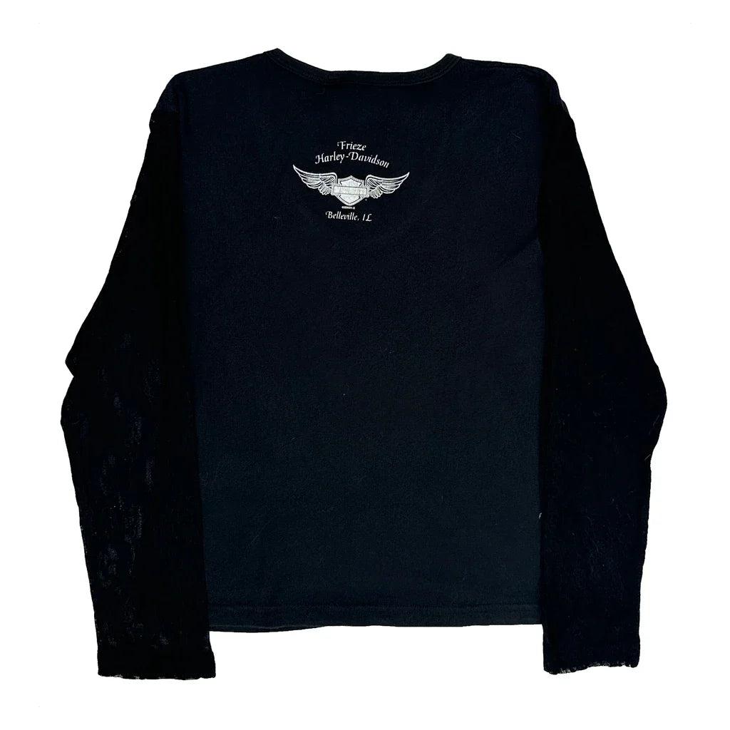 Graphic Long Sleeve T-Shirt Women Black Cotton Regular Fit Large