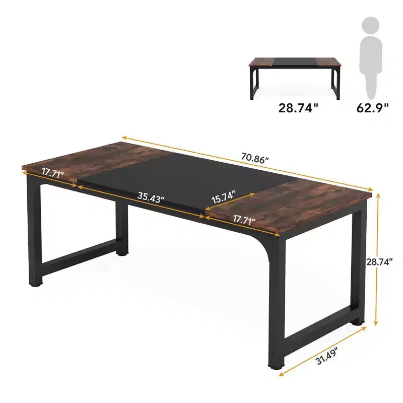 70.8 Inch Compact Conference Table, 6-Seater Office Desk with E1 Engineered Wood & 2x2 Metal Frame