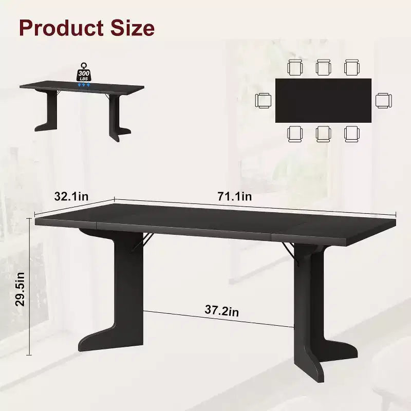 71 Large Dining Table,Farmhouse Table Set for 8 with Padded Top & V-Shaped Feet,Rectangular Wooden Dining Table for Home,Dining Room,Kitchen