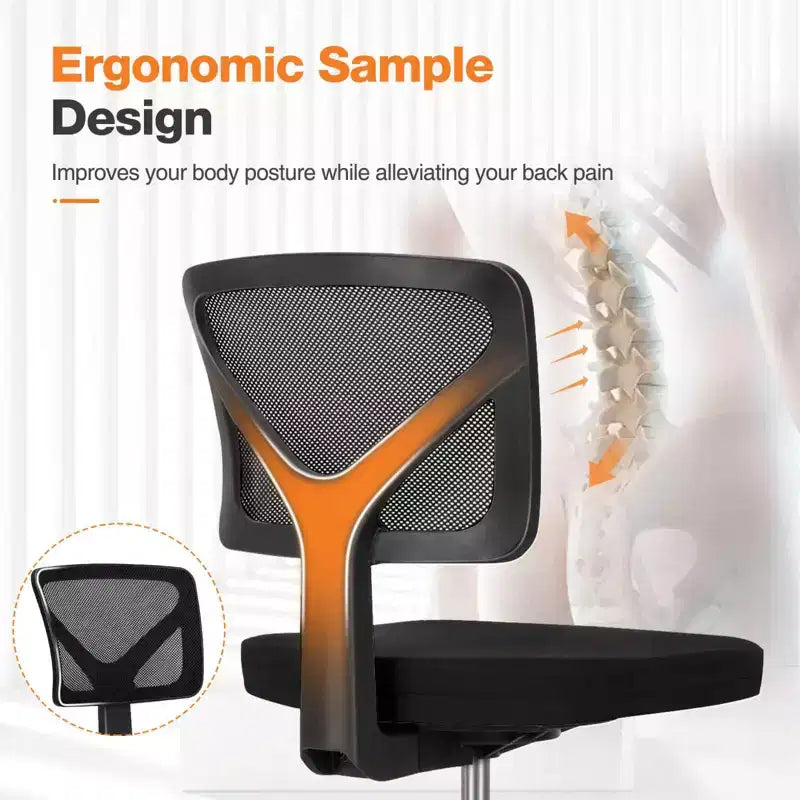 Office Chair Home Office Desk Armless Mesh Computer Chair Small Space Swivel Adjustable Low Back Task Chair for Teens Adults Blue