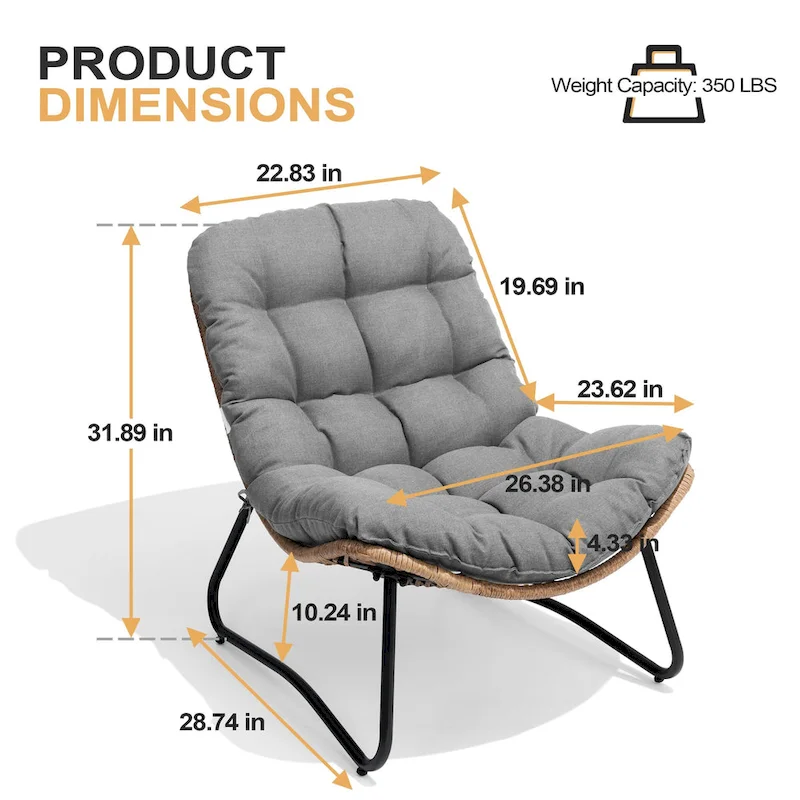 Outdoor Papasan Chairs with Cushion PE Rattan Patio Cozy Chairs with Side Table
