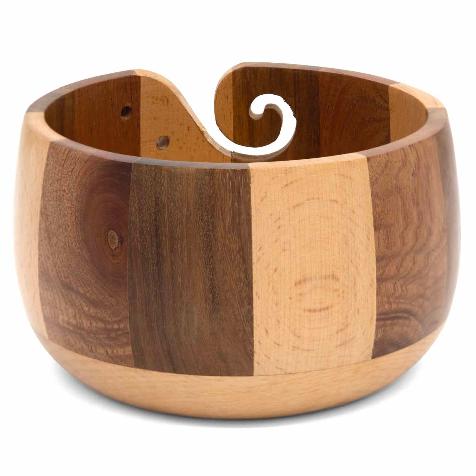 Striped Wood Yarn Bowl with Spiral Slot