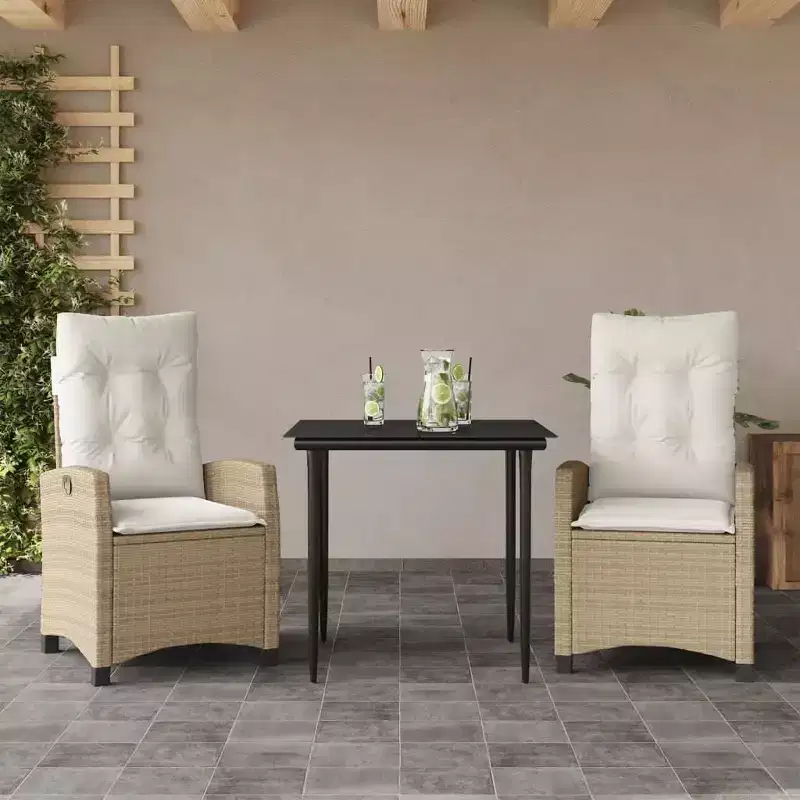 vidaXL Patio Dining Set with Cushions - Poly Rattan