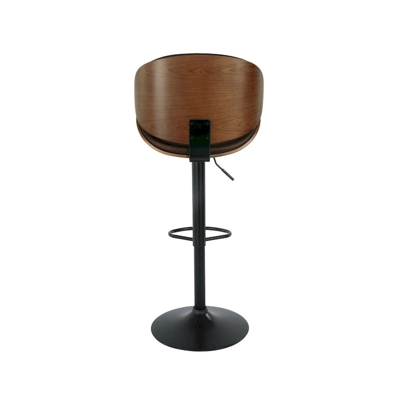 Modern Adjustable Brown and Black Swivel Bar Stool with Faux Leather Seat