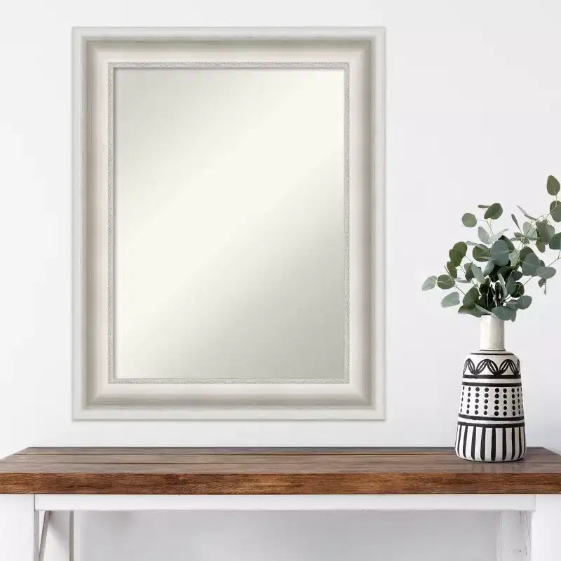 Framed Wall Mirror – White Ornate Frame, 24 x 30 Inch