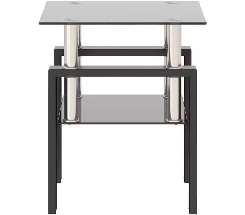 Modern 2-Tier Square Coffee Table with Tempered Glass Top