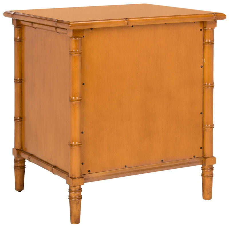 Modern Coastal 3-Drawer Nightstand with Bamboo-Style Frame & Gold Pulls