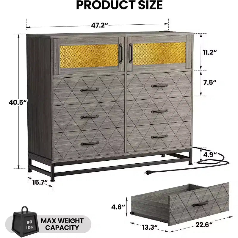 Acekool 8 Drawer Dresser with Cabinet for Bedroom, Tall Storage Chest with Charging Station, Storage Organizer for Living Room, Hallway, Closet
