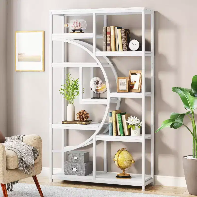 Lantine Bookshelf Industrial 5 Tier Etagere Bookcase: Freestanding tall organizer with 9-open storage shelves for living room, bedroom.