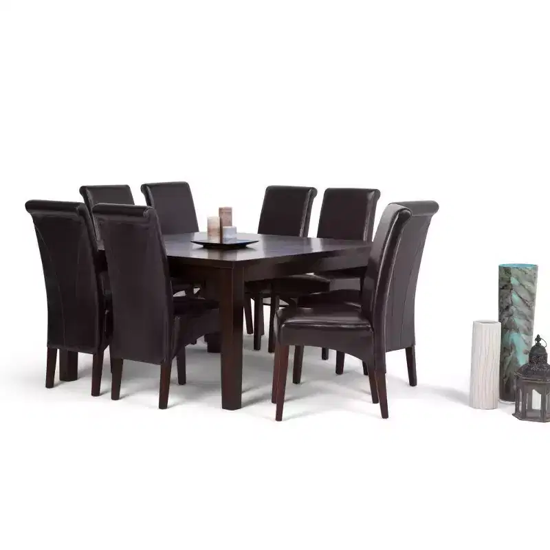 9pc Franklin Solid Hardwood Dining Set Brown - WyndenHall: Square Table, 8 Parson Chairs
