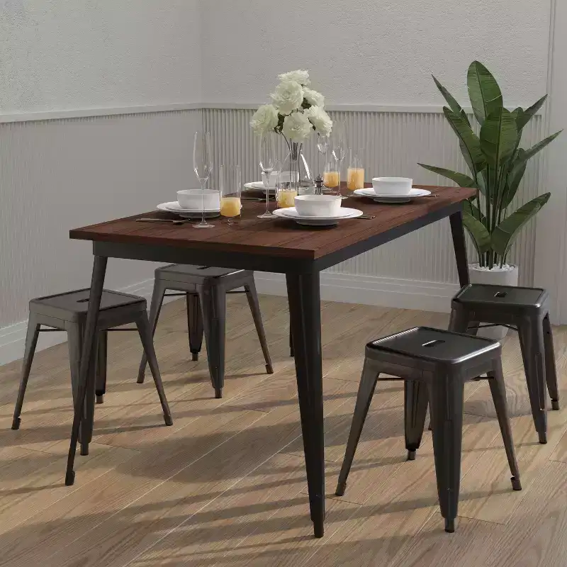 Galvanized Steel and Walnut Wood Rectangular Dining Table 60