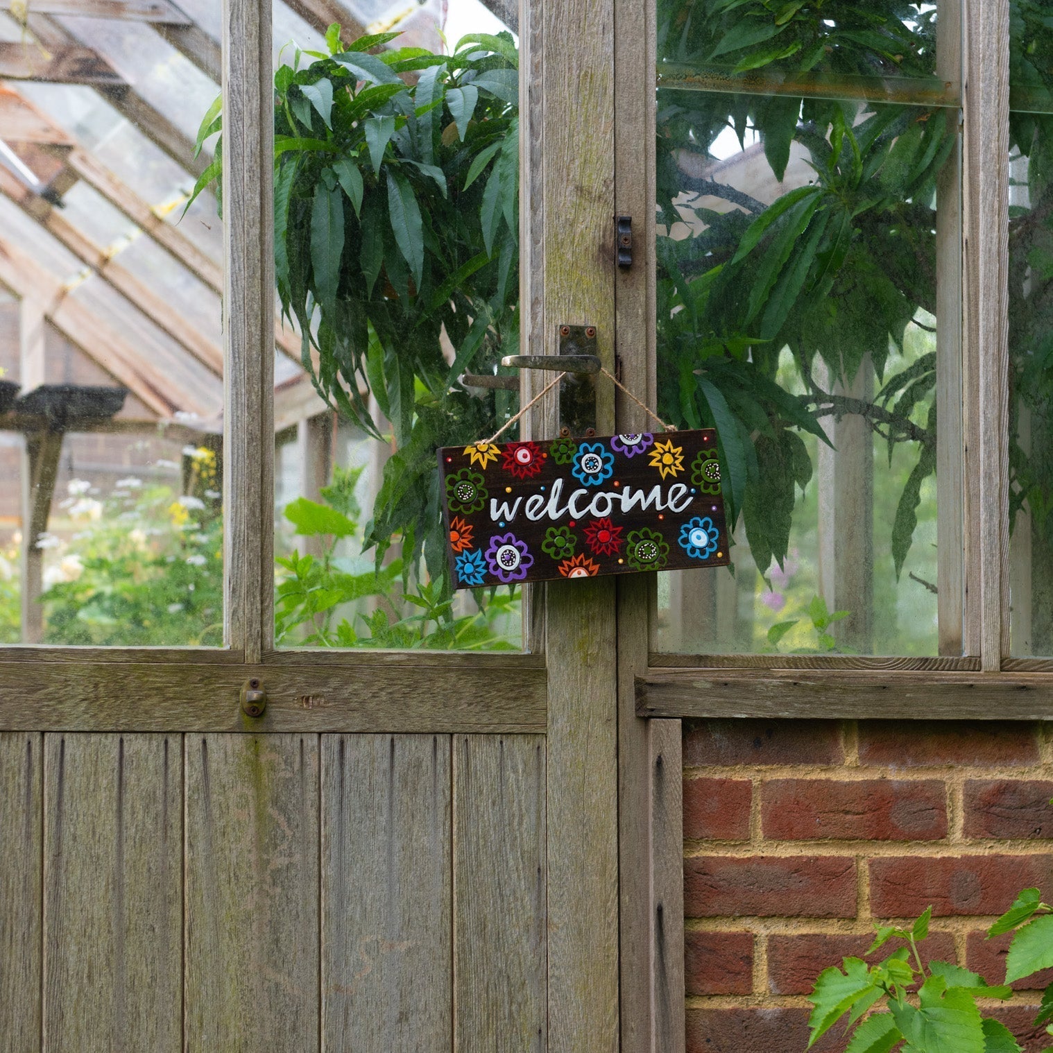 Welcome, Hand-Painted Floral Wood Hanging Plaque