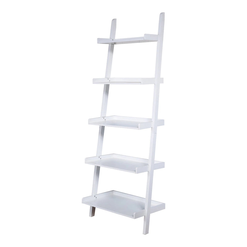 5-Tier Leaning Ladder Shelf Bookcase with Solid Wood Legs