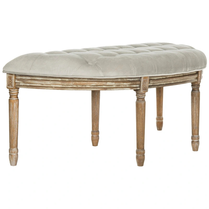 Rustic Semi-Circle Upholstered Bench with Wood Legs