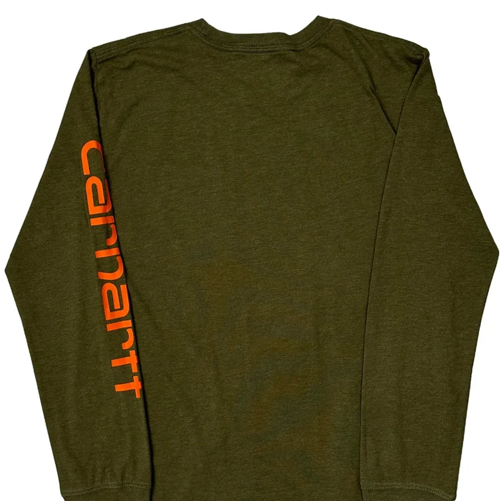 Long Sleeve T-Shirt Women Regular Fit Crew Neck Green Cotton Large