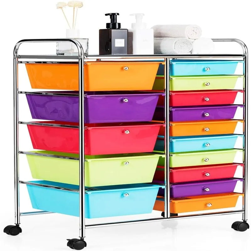 15 Drawer Rolling Storage Cart with Lockable Wheels