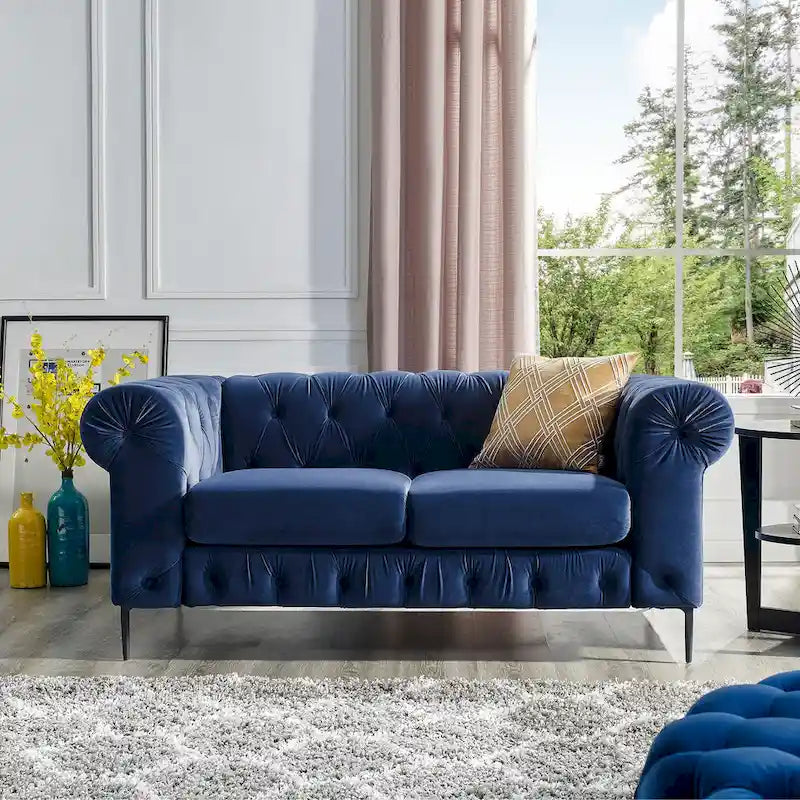 Tufted Velvet Chesterfield Loveseat Sofa