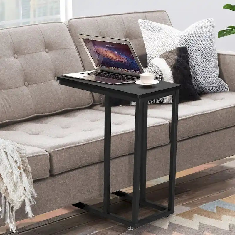 C-Shaped End Table Small Side Table Sofa Table with Metal Frame