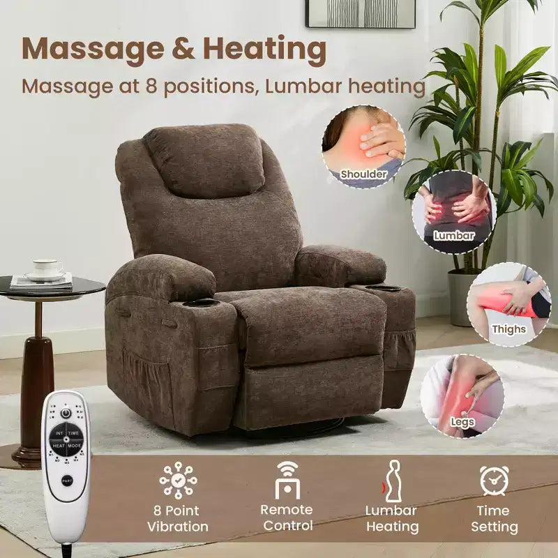 360 Swivel Rocker Recliner Chair with Massage and Heat