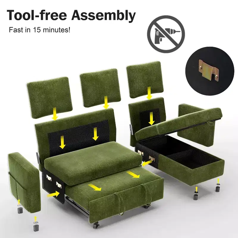Dyonery 81 Sectional Sleeper Sofa, L-Shaped Pull Out Couch with Reversible Storage Chaise, USB, Reclining Backrest