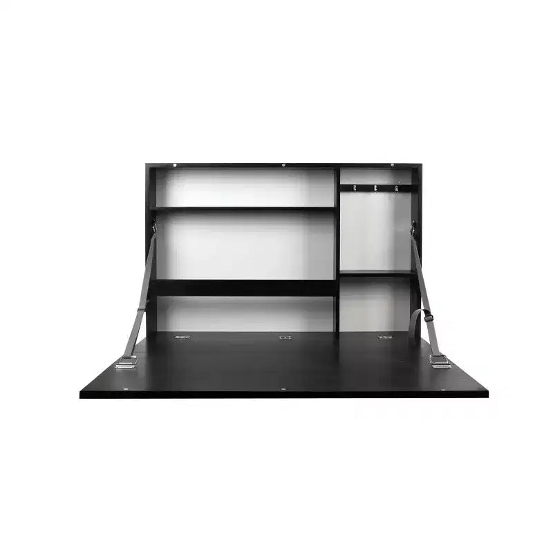 36 x 24 Wall-Mounted Murphy Desk with Chalkboard and Open Storage Shelf, Black